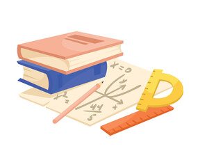 School Math Subject Composition with Education Object Vector Illustration