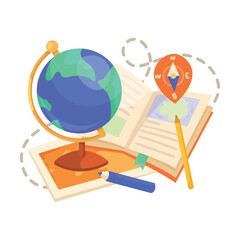 School Geography Subject Composition with Education Object Vector Illustration
