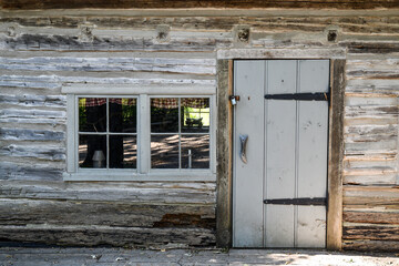 Vintage and historic wooden farmhouse door and window