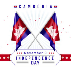 Fototapeta na wymiar Independence Day of Cambodia with Flag