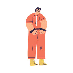 Man Criminal and Bandit Character in Orange Outfit with Chain Vector Illustration