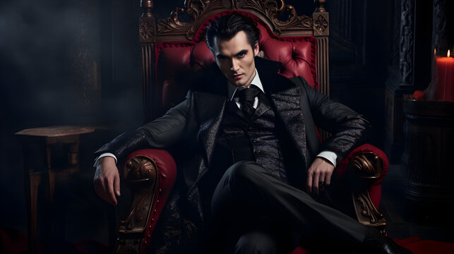 Dracula Vampire Man in a Luxury Sofa Halloween