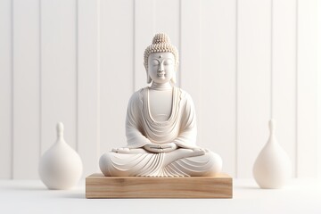 Gautam Buddha composition on white wooden background with copy space