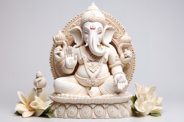Ganeshutsav composition on white wooden background with copy space
