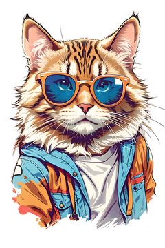 a cute happy cat wearing sunglasses