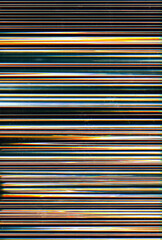 Obraz premium Glitch distortion. Noise error. Abstract pattern. Colorful interference yellow green white lines texture on black background.