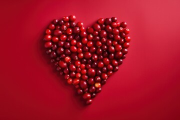 cranberries in the shape of a heart on a plain background
