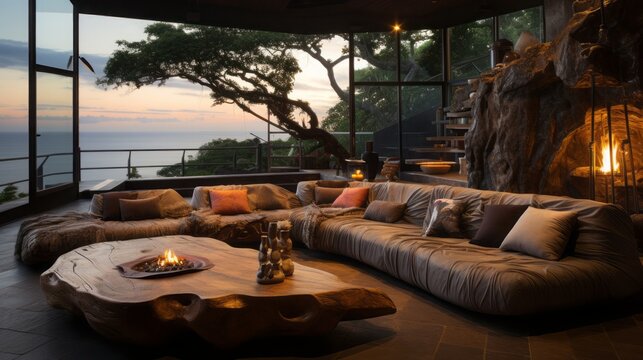 Lounge area polynesian vaka assymetry design
