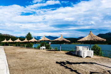 Landscape of Colibita lake, the sea from the mountain. Calimani mountains, Bistrita Nasaud county, Romania.