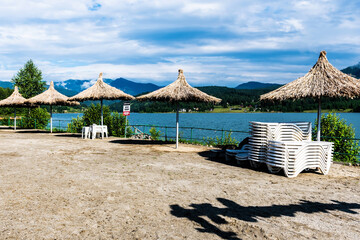 Landscape of Colibita lake, the sea from the mountain. Calimani mountains, Bistrita Nasaud county, Romania.