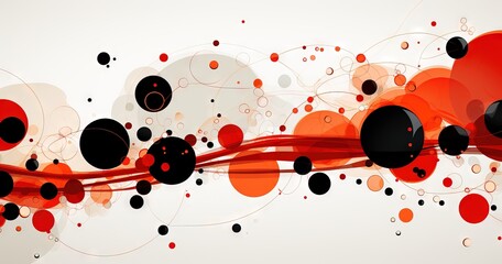 geometric red & white spheres, fluid and flowing lines