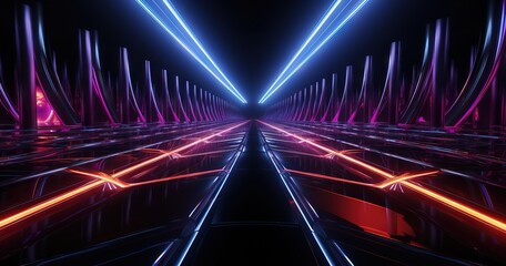 futuristic abstract background of bright lights and tunnel