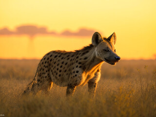 A hyena running in savanna