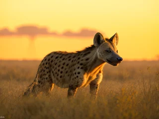 Fotobehang A hyena running in savanna © designerusman1