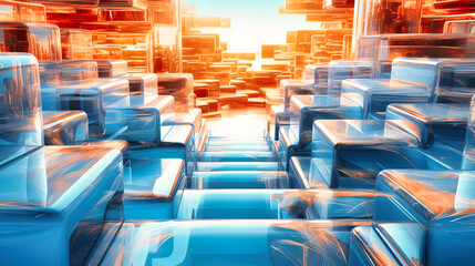 Obraz premium Reflective glass maze with light paths