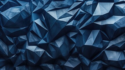 A blue abstract scrunched paper-like background with a lot of triangles. Generative AI.