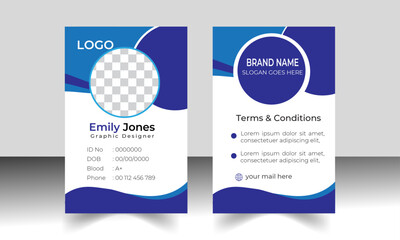 Creative clean corporate identity card design template vector. Professional unique ID card for company stuff and others. Flat design vector illustration.