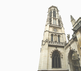 Great gothic church of Saint Germain l Auxerrois (carved on white background), Paris, France