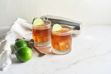 Cuba Libre or long island iced tea cocktail with strong drinks