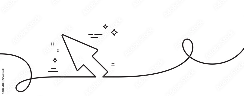 Poster mouse cursor line icon. continuous one line with curl. pointer sign. click arrow symbol. mouse curso