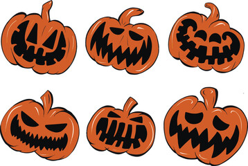 Set of simple halloween pumpkins with different emotions