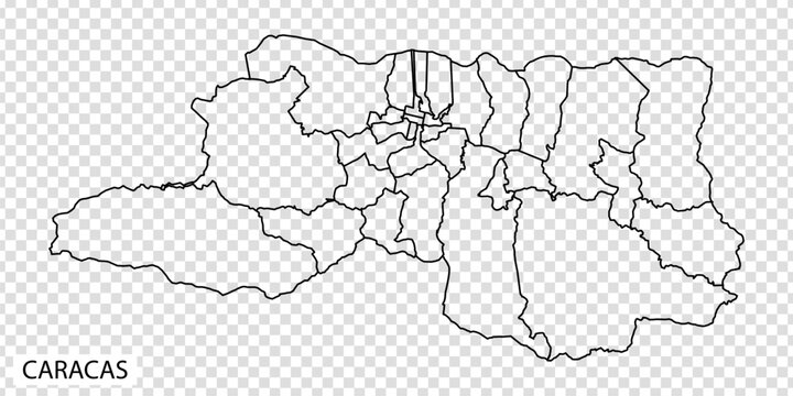 High Quality map of Caracas is a capital  of  Venezuela, with borders of the regions. Map of  Caracas  for your web site design, app, UI. EPS10.
