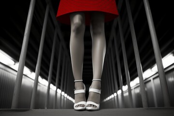 sensual and attractive legs of a young woman in high heels and miniskirt