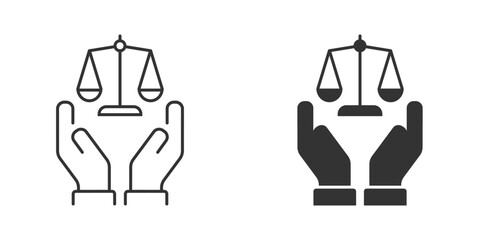 Scales on hand icon. Vector illustration.