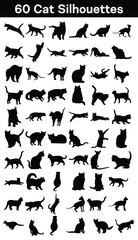 Set of cat silhouettes, isolated vector illustrations