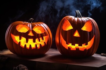 Fototapeta premium glow Pumpkins at night. Halloween