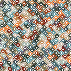 Seamless repeating pattern with multicolored interlocking geometric tiles. Abstract background in jigsaw puzzle style. Modern trendy texture. Vector illustration for fabric, textile, and print.