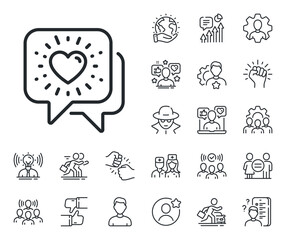 Friendship love sign. Specialist, doctor and job competition outline icons. Friends chat line icon. Assistance business symbol. Friends chat line sign. Avatar placeholder, spy headshot icon. Vector