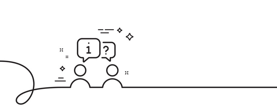 Interview line icon. Continuous one line with curl. Job information sign. Business meeting symbol. Interview single outline ribbon. Loop curve pattern. Vector