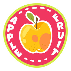 Apple fruit emblem. Round cartoon label or logo