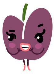Cute plum with funny face expression. Fruit character