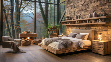 wnętrze sypialni w stylu rustykalnym