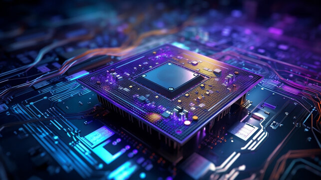 Quantum Computing Creative AI Processor Creative, AI Creative Illustration, silicon chip closeup, integrated circuit die, microscopic processor, internal chip architecture, CPU core, Supercomputer