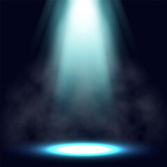 Spotlights. Scene for presentation illuminated by spotlights with smoke. Vector illustration.