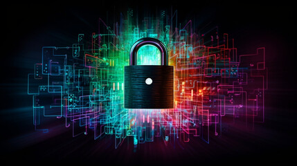 Data Protection Creative Illustration. Security, Cybersecurity, Cloud Security, High quality Resolution, binary code lock