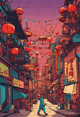 Street of Chinatown Anime Style City Art