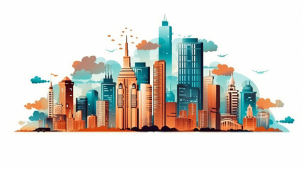 Modern City illustration isolated at white with Success in business.
