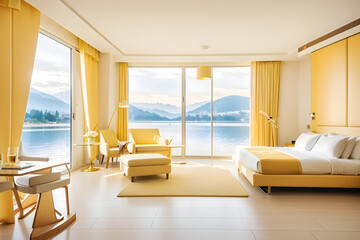 Obraz na płótnie Canvas luxury apartment suite lounge with lakeside view 