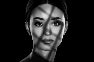 Portrait of attractive girl with healthy clean skin and beautiful make-up. Aesthetic cosmetology and makeup concept.