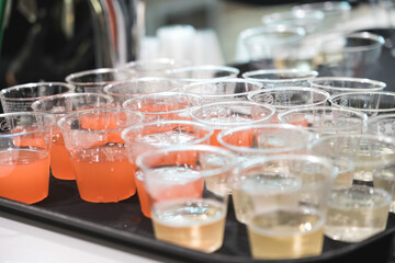 close-up shot of alcoholic drinks tray at a party