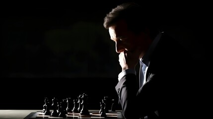A chess player is thinking about a difficult game of chess.