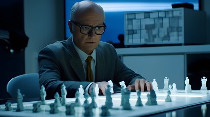 A chess player is thinking about a difficult game of chess.