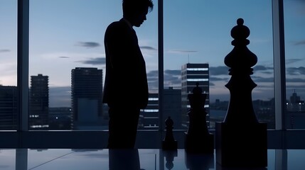 A chess player is thinking about a difficult game of chess.