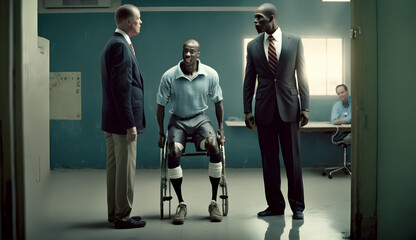 Man wearing a prosthetic blade on one leg running alone outside on a competition