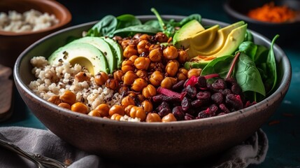 Wholesome Bowl of Vibrant and Nourishing Ingredients for a Flavorful and Satisfying Meal, generative AI