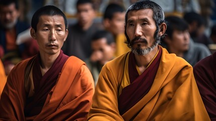 Buddhist monks vipassana meditate to calm the mind. The brain will refresh the secretion of Indoine. - obrazy, fototapety, plakaty
